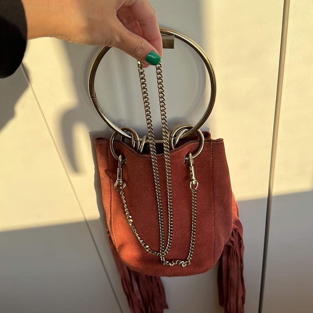 Just Cavalli Shoulder Crossbody Dark Peach Real Suede Bag